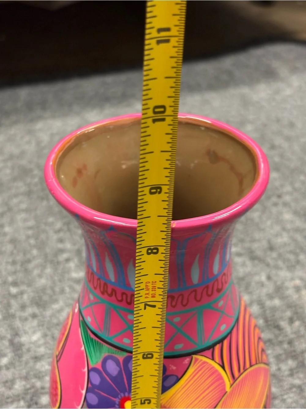 Hand Painted Pink Floral Bird Clay Folk Art Vase Made in Mexico